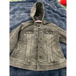 Liverpool Los Angeles Hooded Denim Jacket Washed Black Gray Size M